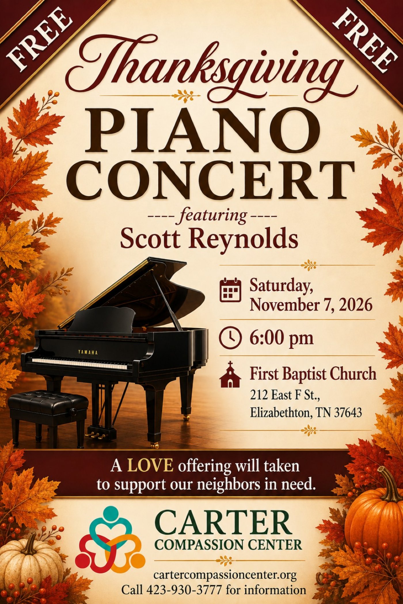 Thanksgiving Piano Concert with Scott Reynolds, pianist, First Baptist ...