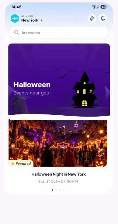 AllEvents app showing Halloween events